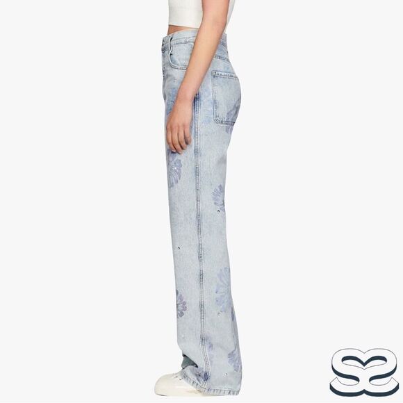 Sandro **NWT** Blossom Floral Print Rhinestone Straight Jeans in Blue Je… - Picture 3 of 15